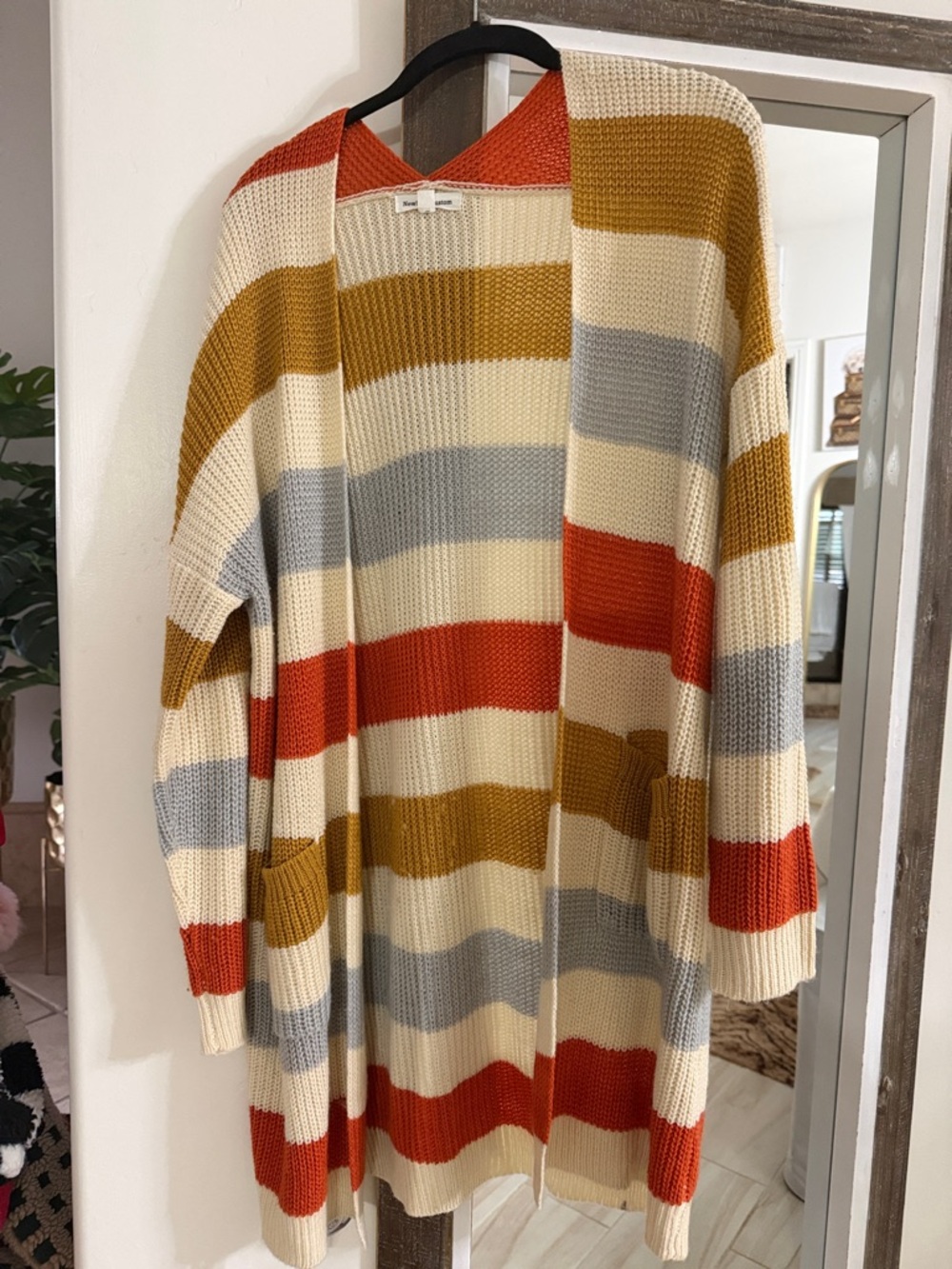 Newbury Kustom Striped Open-Front Cardigan in Cream, Mustard, Rust & Gray